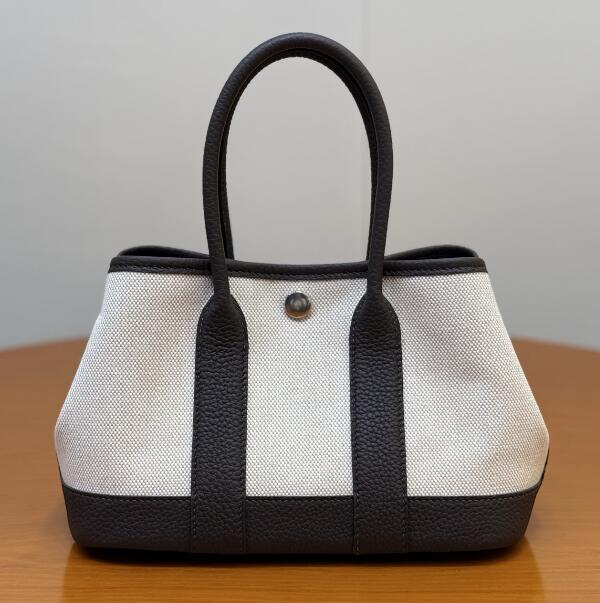 【エルメス HERMES】ガーデンパーティーミニ 23 ハンドバッグ ブラック グレー/シルバー金具（100％マシン）